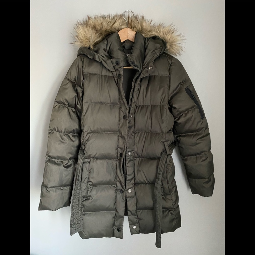 Gap Kids sage green puffer hooded jacket
